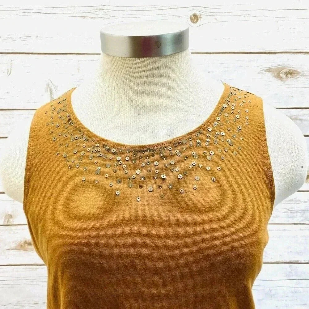 RUBY RD. Women Sleeveless Pullover Round Neck Brown Stretchy Shirt Top Size PM - Picture 2 of 12
